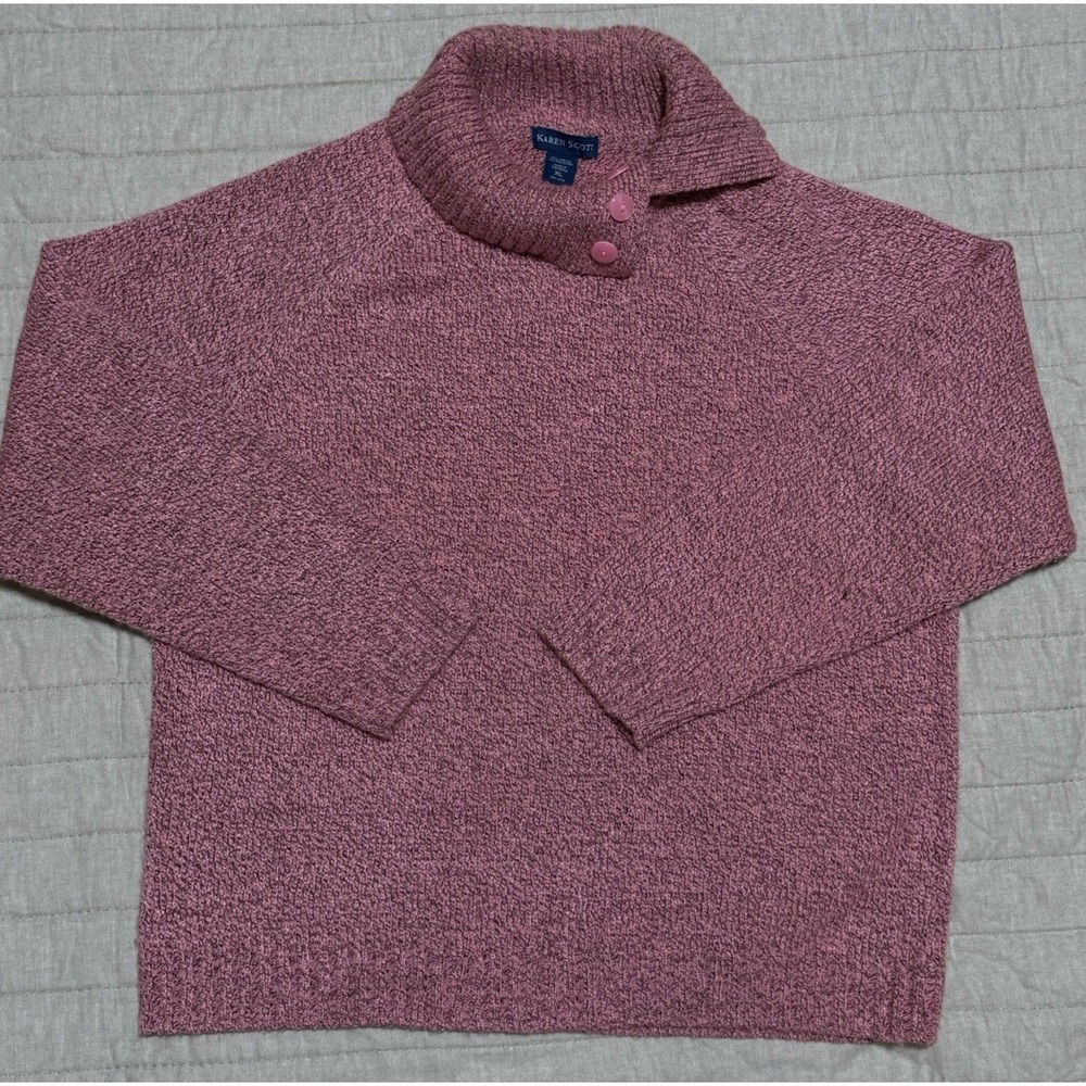 Karen Scott Pink Split Crowl Neck Cozy Sweater Long Sleeve  XL LADIES EUC